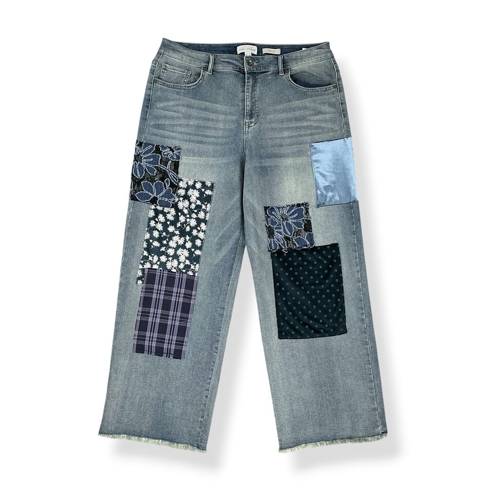 LOGO Denim Lori Goldstein Jeans Women 12 (34x28) Blue Wide Leg Patchwork